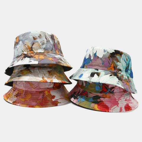 Reversible Floral Print Bucket Hat For Women Polyester Summer Sun Protection Wide Brim Beach Travel Basin Hat