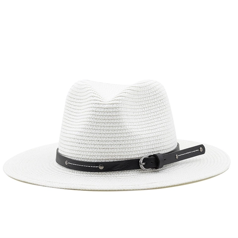Sombrero Fedora Paja Ala Ancha Protección Solar Verano Playa Jazz Viaje Paja Papel Transpirable Con Cinturón Cuero Sintético