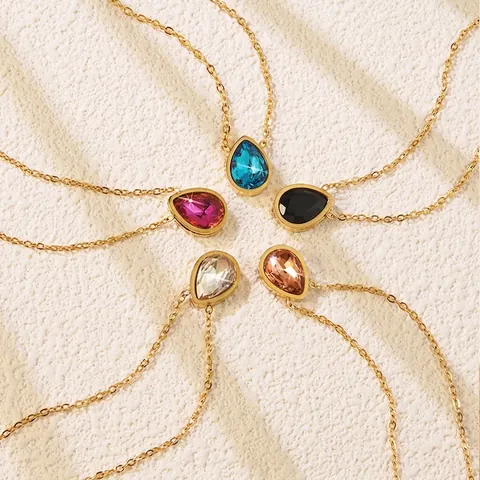 Fashion 304 Stainless Steel Rhinestone Pendant Necklace Geometric Heart Teardrop Jewelry For Women Elegant Gold Plated Daily Gift