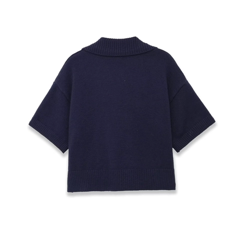 Top In Maglia A Maniche Corte Da Donna Colletto Polo Poliestere Tasche A Contrasto Pullover Casual Blu Marino