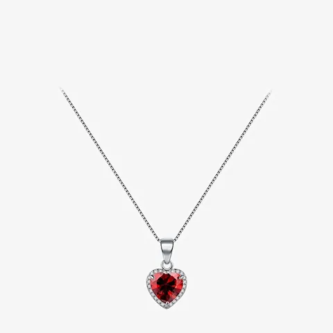 Heart Necklace 925 Sterling Silver Red Heart Zircon Elegant Pendant Box Chain Women Romantic Jewelry Gift
