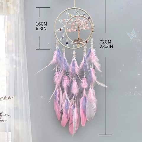 Dream Catcher Tree Of Life Handwoven Crystal Stone Feather Hanging Decoration Wall Art Bohemian Nordic Style Ornament