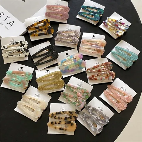 Pinzas Para El Cabello De Pico De Pato De Acetato Forma De Gota De Agua Patrón De Mármol Carey Horquillas Estilo Coreano Para Mujer