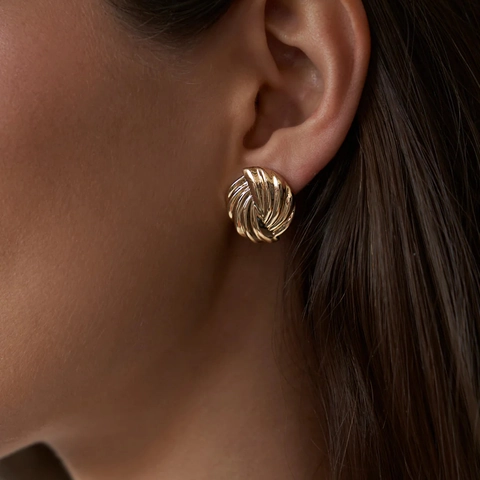 Runde Wirbel Ohrstecker 18K Vergoldeter Edelstahl Geometrisch Gedreht Spiral Texturiert Schmuck Für Frauen