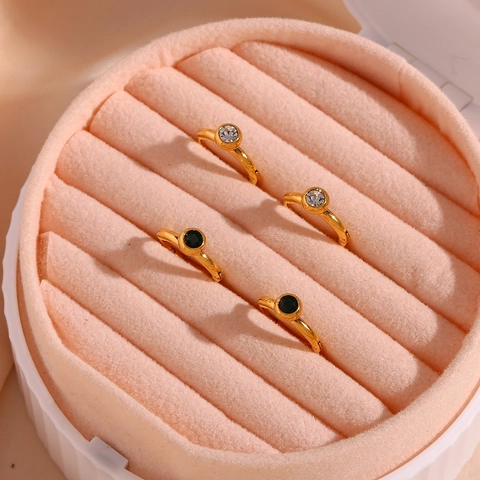 Orecchini a Cerchio Minimalisti in Acciaio Inossidabile Placcato Oro 18K con Zirconia Rotonda da Donna Gioielli di Moda