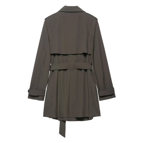 Women's Mid-Length Double Breasted Trench Coat Elegant Solid Olive Windproof Waterproof Woven Outerwear With Waist Belt