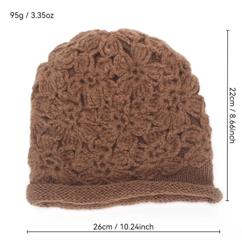 Crochet Flower Knitted Beanie Hat Acrylic Warm Soft Autumn Winter Pull-Over Skull Cap Casual Style For Women