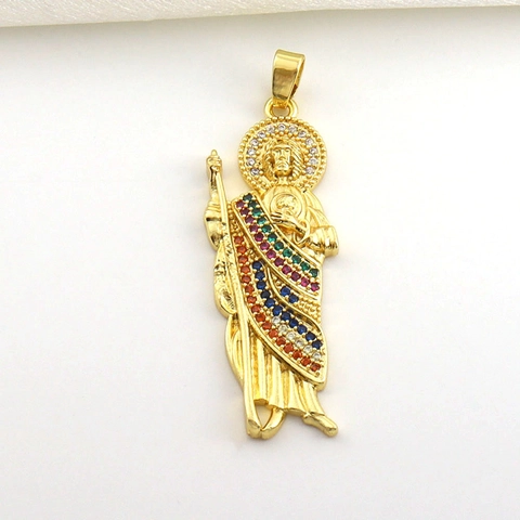 Pendente Figura Religiosa Rame Placcato Oro Micro Intarsio Zircone San Giuda Santa Muerte Gioielli Hip Hop Fascino