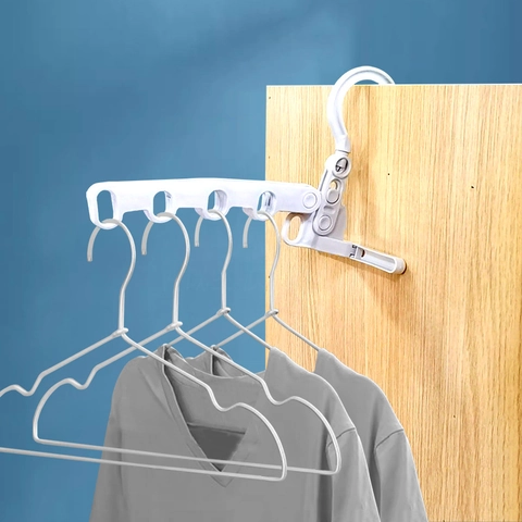 Multi Hole Folding Clothes Hanger Plastic Portable Travel Space Saving Wardrobe Organizer Rotating Hook White