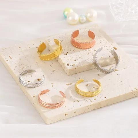 Anillos Abiertos Geométricos Minimalistas Vintage Francés Para Mujeres Chapado En Oro 18K Acero Inoxidable Borde Cuentas Ajustable