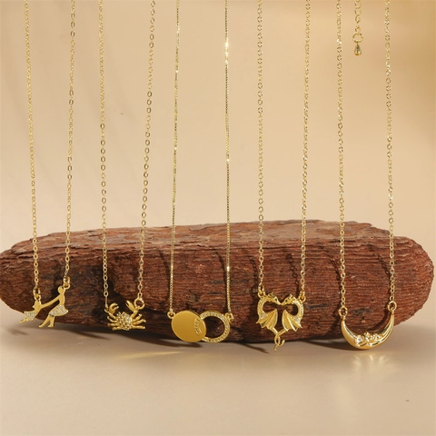 Collana Con Ciondolo In Rame Placcato Oro Con Zircone Animale Cuore Luna Forme Geometriche Elegante Catena Di Clavicola Gioielli Donna