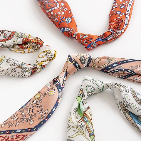 Floral Print Square Scarf Elegant Vintage Imitation Satin Neck Scarf For Women Professional Sweet Style