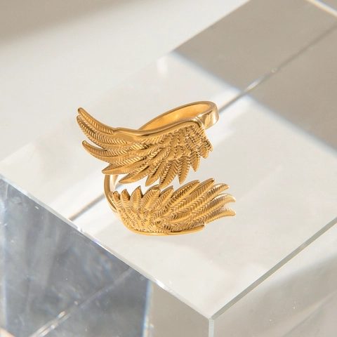 Edelstahl Engel Flügel Feder Offener Ring Verstellbarer Retro Minimalistischer Schmuck Für Damen