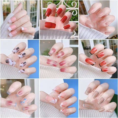 Press On Nägel Französische Spitze Marmor Gradient Künstliche Nägel Full Cover Wiederverwendbar Wasserdicht Elegant