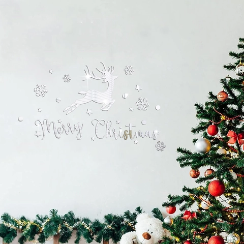 Christmas Reindeer Snowflake Star Mirror Acrylic 3D Wall Stickers DIY Xmas Window Decal Festive Home Decor