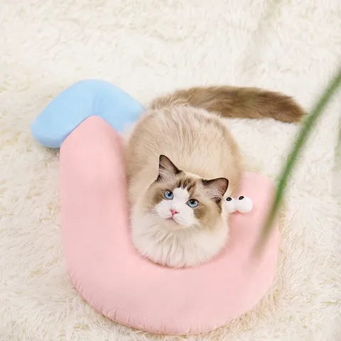 Pet Neck Protection Pillow Plush PP Cotton U-Shaped Ergonomic Sleep Support Cute Big Eyes Cartoon For Cats And Small Dogs
