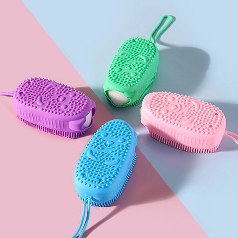 Brosse De Bain En Silicone Avec Éponge Douce Épurateur De Corps Double Face Outil De Douche De Massage Exfoliant
