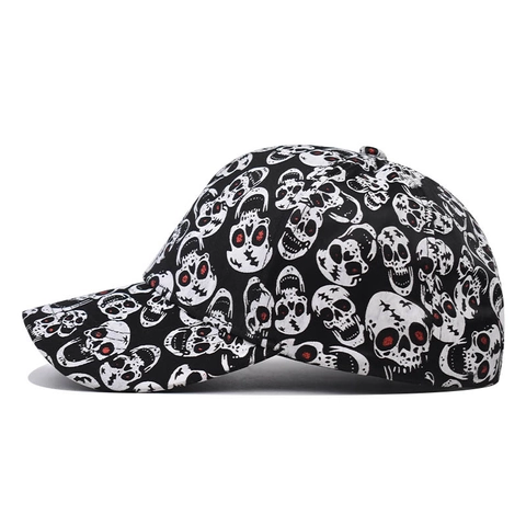 Casquette De Baseball Imprimé Crâne 100% Polyester Visière Courbe Sangle Réglable Chapeau Outdoor Streetwear Punk Unisexe