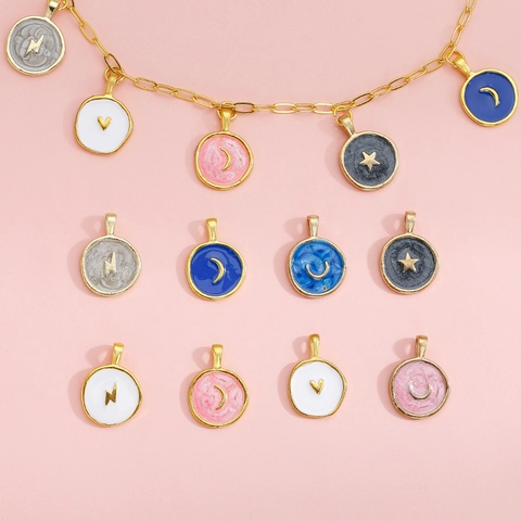 DIY Gioielli Ciondoli Lega Smalto Olio Rotondo Stella Luna Cuore Fulmine Per Collana Bracciale Artigianato