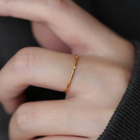 Anello In Acciaio Al Titanio Minimalista Con Strass Stile Giapponese Ultra Sottile Gioielli Placcati Oro Donna
