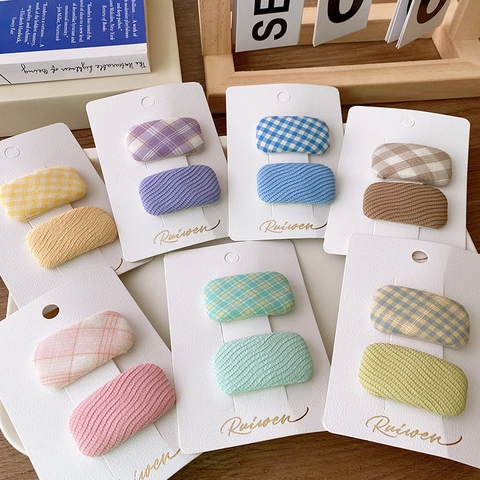Mollette Per Capelli In Tessuto Scozzese Quadrato Color Macaron Per Donne Ragazze Stile Coreano Dolce
