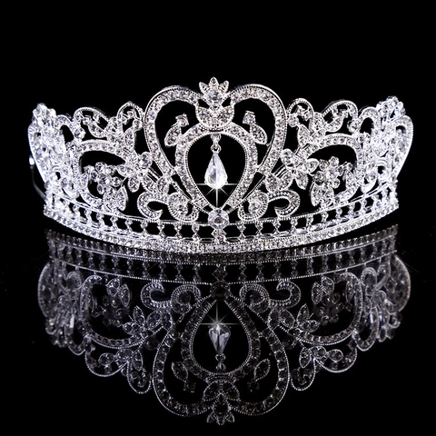 Barocklegierung Strass Brautkrone Tiara Herzförmig Mit Tränenanhänger Luxus Hochzeit Haarschmuck Für Frauen