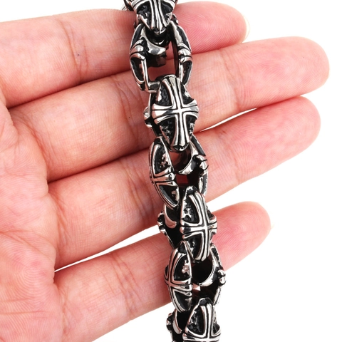 Bracciale Croce Uomo Vintage Gotico Acciaio Inossidabile 316L Catena Gioielli Retro Stile Punk Accessorio Heavy Metal