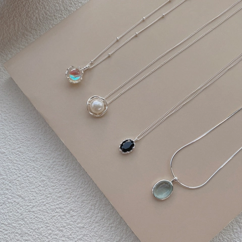 925 Sterling Silver Pendant Necklace For Women Minimalist Clavicle Chain With Artificial Pearl Moonstone Zircon And Colorful Gemstone