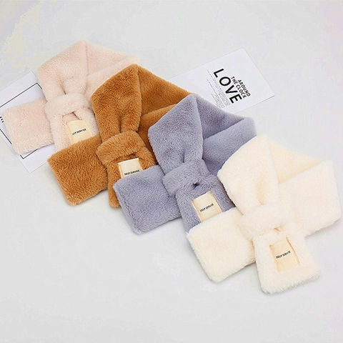 Écharpe Femme Fausse Fourrure Lapin Douce Épaisse Chaude Hiver Tour De Cou Croisée Couleur Unie Pour Filles Étudiants