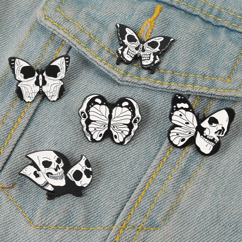 Gothic Butterfly Skull Alloy Brooch Pin Dark Punk Enamel Badge Jewelry For Halloween Gift Accessories For Bags Jackets Unisex