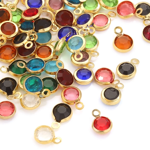 Pendenti Con Pietre Natali In Strass Sfaccettati Tondi Ciondoli In Acciaio Inossidabile Placcato Oro 18K Per Creazione Di Gioielli Fai Da Te Collane Orecchini