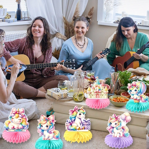 Unicorn Honeycomb Centerpiece Cardboard Paper Table Decorations For Kids Birthday Party Event Decor Cartoon Colorful
