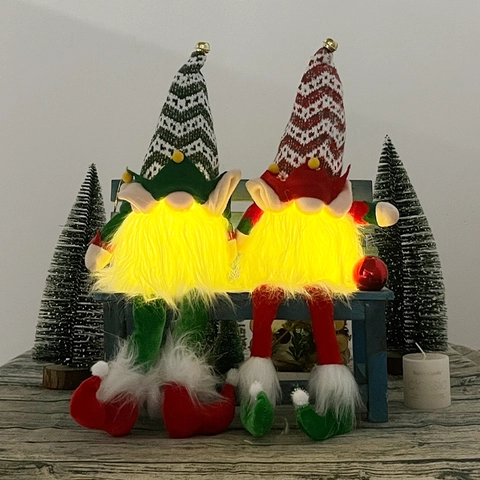 Gnomo De Navidad Peluche LED Brillante Rudolph Decoración Gorro De Punto Piernas Largas Con Cascabel Adorno De Escritorio