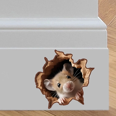 3D Mouse Hole Wall Stickers PVC Removable Self Adhesive Cartoon Mouse Decals For Living Room Bedroom Skirting Board