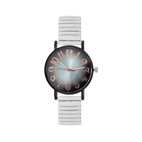 Women Quartz Watch Stainless Steel Elastic Strap Large Arabic Numerals Minimalist Gradient Dial Casual Fashion Wristwatch