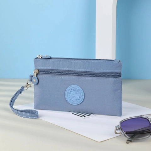 Nylon Mini Phone Bag Multi Zipper Compartments Coin Purse With Wristlet Strap Waterproof Casual Solid Color Handbag