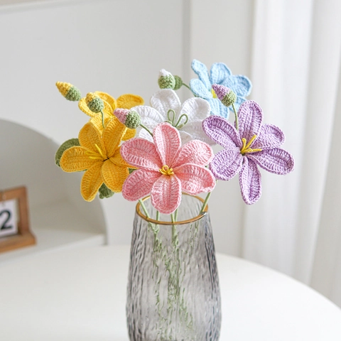 Bouquet de Fleurs au Crochet en Fil Tricoté à la Main Produit Fini pour Décoration de Chambre à Coucher Maison Cadeau de Saint-Valentin