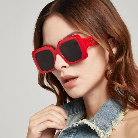 Gafas De Sol Cuadradas Grandes Protección UV400 Patillas De Cadena Hueca Estilo Retro Punk Para Mujer Hombre