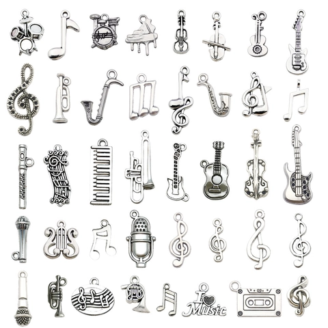 Musical Instrument Charms Pendants Alloy Antique Silver Guitar Violin Piano Treble Clef Note DIY Jewelry Making