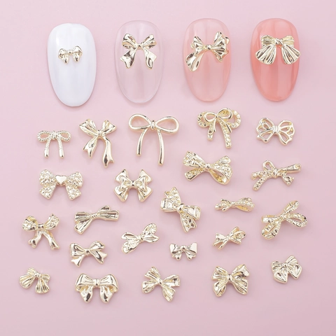 Nail Art Charms 3D Bowtie Decorations Alloy Bow Manicure Jewelry For DIY Design Gold Silver Color Sparkle Rhinestone