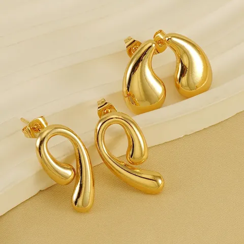 Teardrop Stud Earrings 18K Gold Plated Stainless Steel Minimalist Organic Curve Water Drop Shape Jewelry For Women
