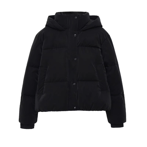 Giacca Imbottita Con Cappuccio Da Donna Collo Alto Maniche Lunghe Poliestere Inverno Cappotto Casual