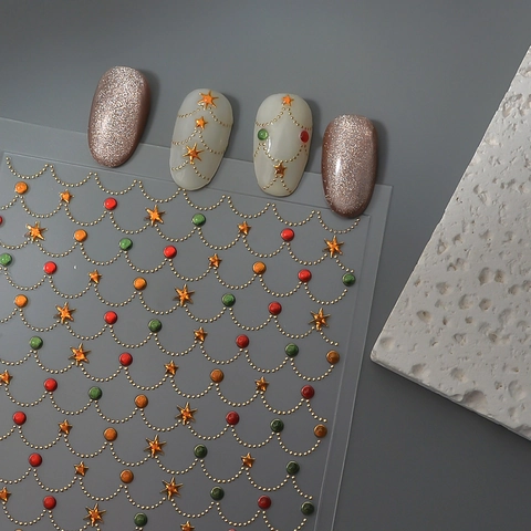 5D Embossed Nail Stickers Bronzing Gold Star French Wave Line Colorful Dots Elegant Waterproof Holiday Manicure Decoration
