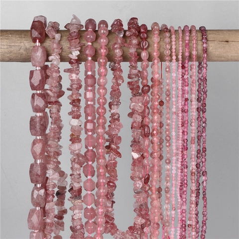 Perline In Pietra Quarzo Fragola Naturale Sfuse Sfaccettate Tonde Chip Gemma Per Creazione Di Gioielli Fai Da Te