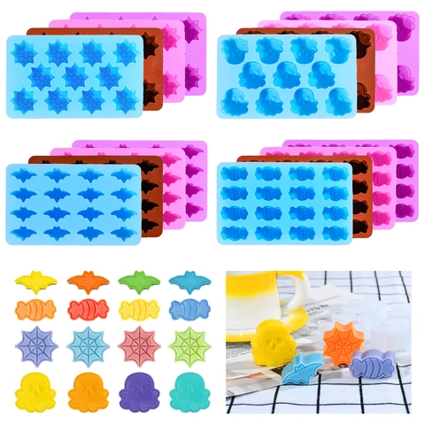 Halloween Theme Silicone Baking Mold Ghost Bat Spider Web Candy Shape For Chocolate Jelly DIY Craft Handmade Baking Tools