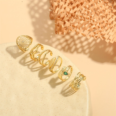 Vintage Distressed Copper Zirconia Open Ring Gold Plated Trendy Geometric Cross Grid Hollow Design Finger Ring For Women