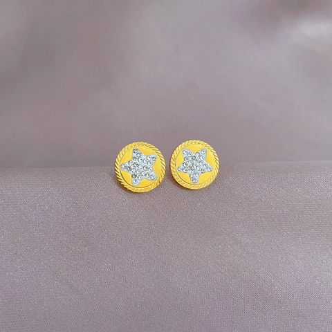 Orecchini A Lobo In Acciaio Al Titanio Placcato Oro Tondo Stella Geometrico Minimalista Zirconia Per Donna