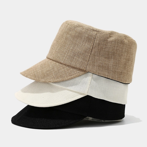 Berretto Militare Vintage Cotone Lino Traspirante Cappello Piatto Retrò Protezione Solare Regolabile Per Uomo Donna