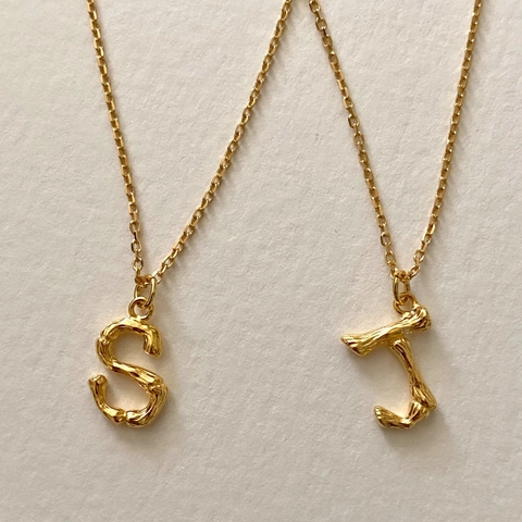 Alphabet Pendant Necklace 925 Sterling Silver Gold Plated Bamboo Texture Initial Letter Jewelry For Women Chic Fashion