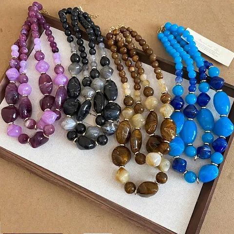 Double Layer Acrylic Resin Beaded Necklace Irregular Geometric Statement Chunky Fashion Jewelry For Women Clavicle Chain